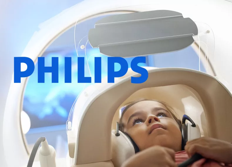 Kind in MRI-scanner met Philips logo